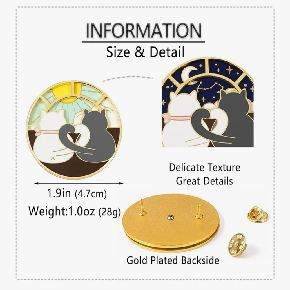 🆕 Spinner Anime Cat Enamel Pin - Rotatable Cute Couple Cats
